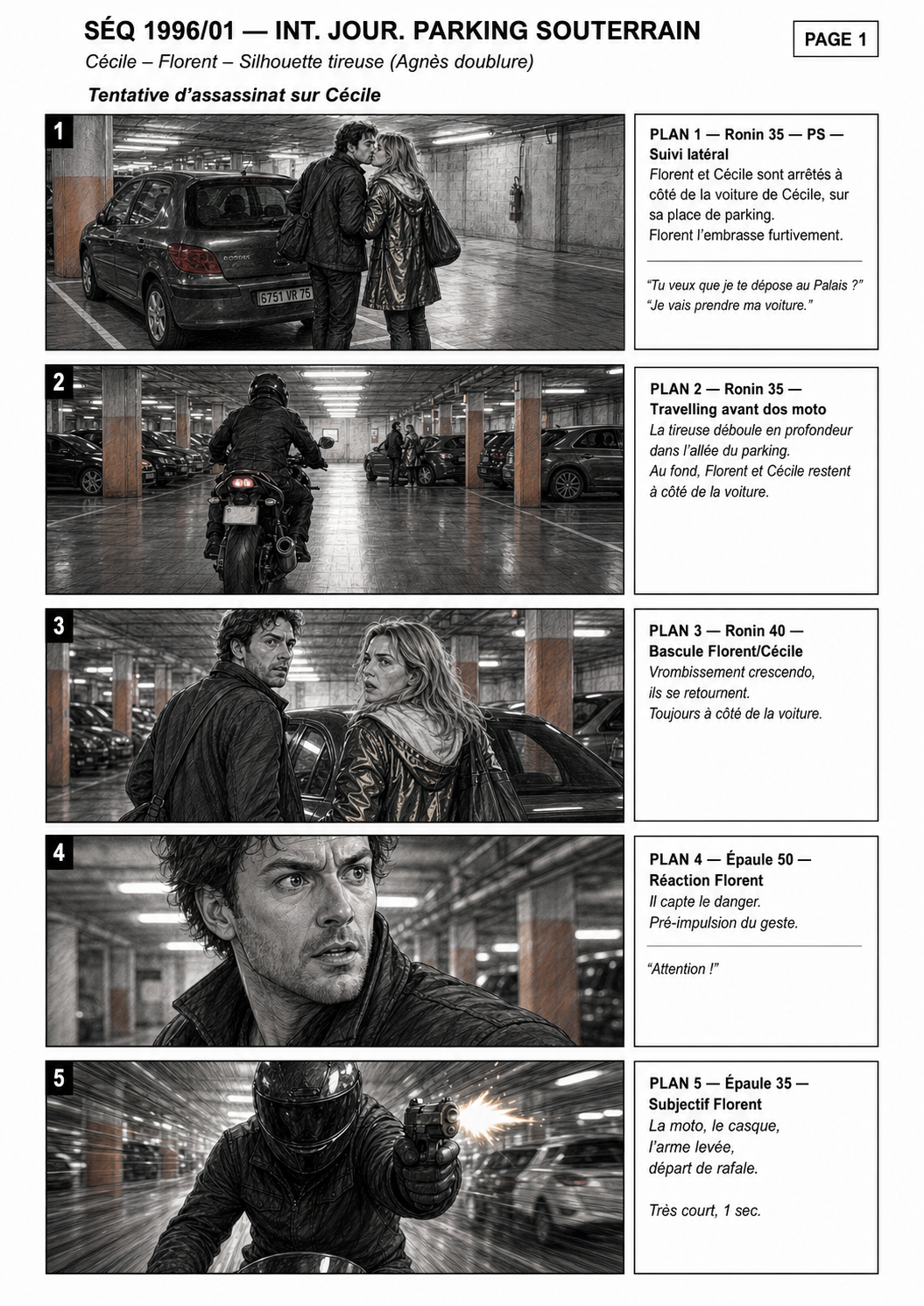Operational storyboard for a parking action sequence